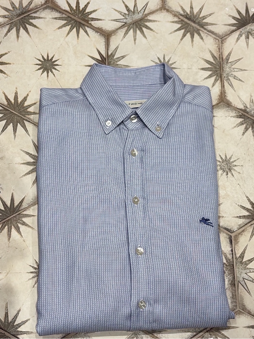 Classic Light Blue Men's Button-Down Shirt with Subtle Texture